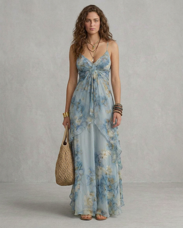 ELISA | Maxi Slip Dress Floreale Azzurro | Edition