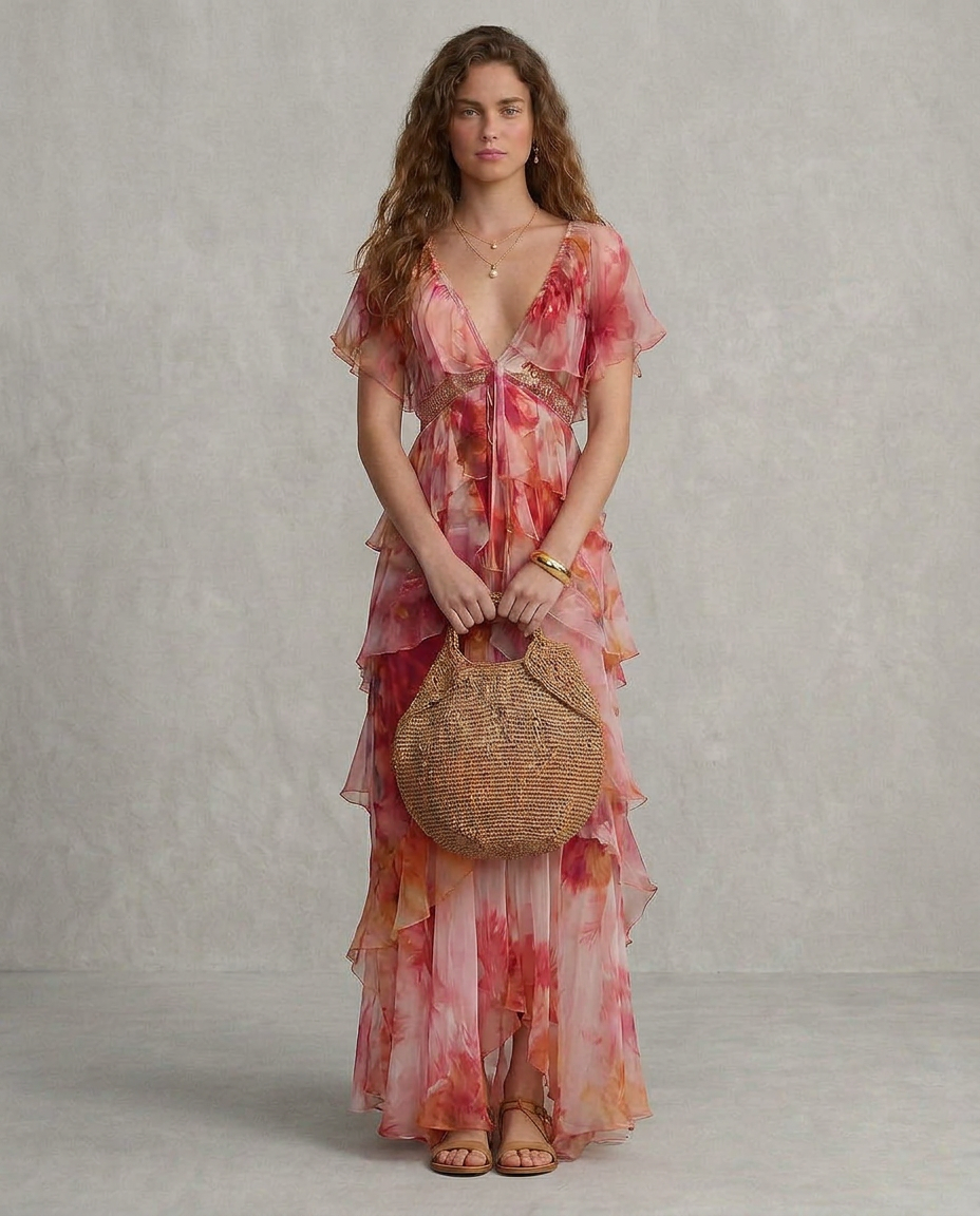 LUNA | Robe Boho Fleurie avec Volants | Exclusif
