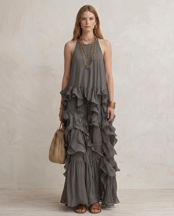 SERENA | Maxi Abito Grigio con Balze | House