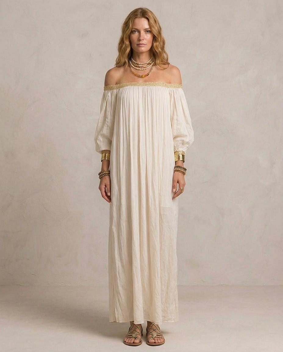 ISABELLA | Maxi Robe Boho Plissée Ivoire | Galerie