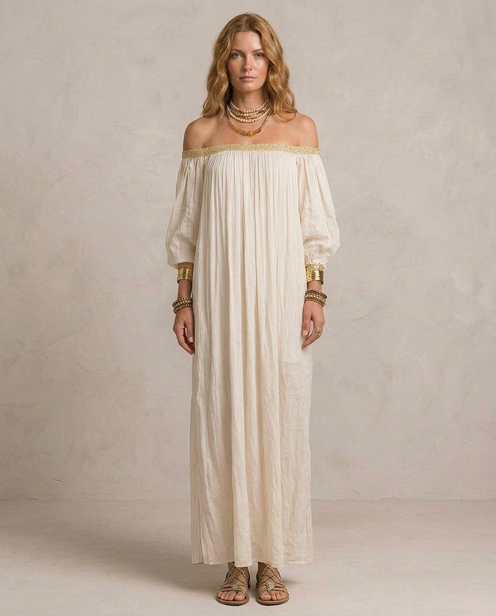 ISABELLA | Maxi Robe Boho Plissée Ivoire | Galerie