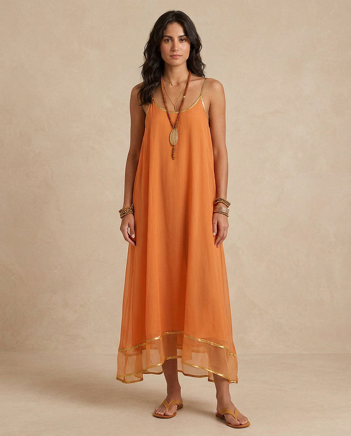 LILIANA | Abito Tulle Apricot con Lacci | Craft