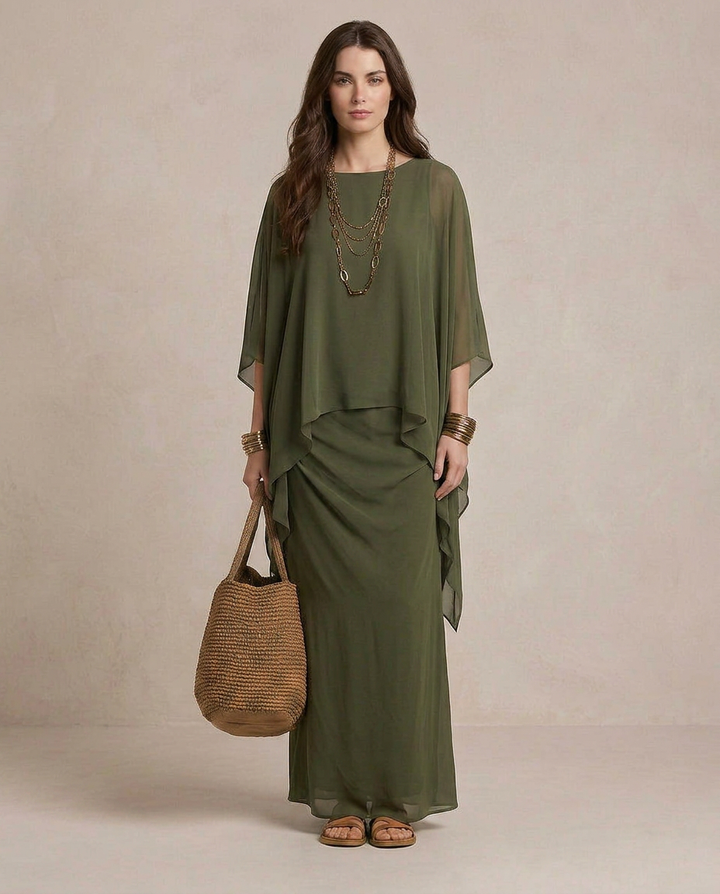 LIA | Maxi Robe Superposée Vert Olive | Label