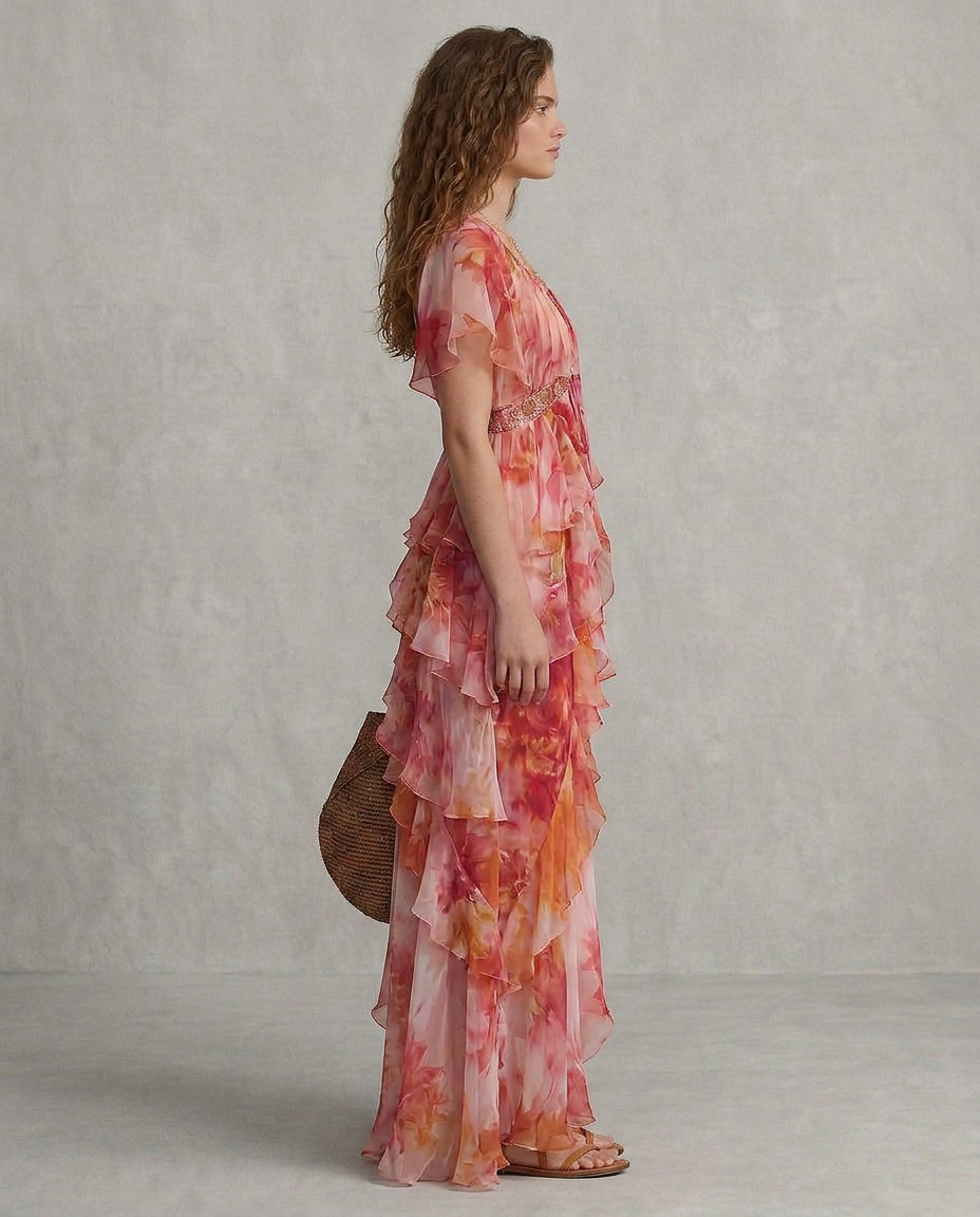 LUNA | Abito Boho Floreale con Balze | Exclusive