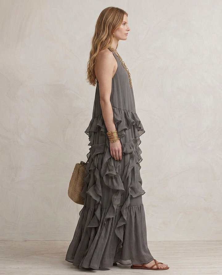 SERENA | Maxi Abito Grigio con Balze | House