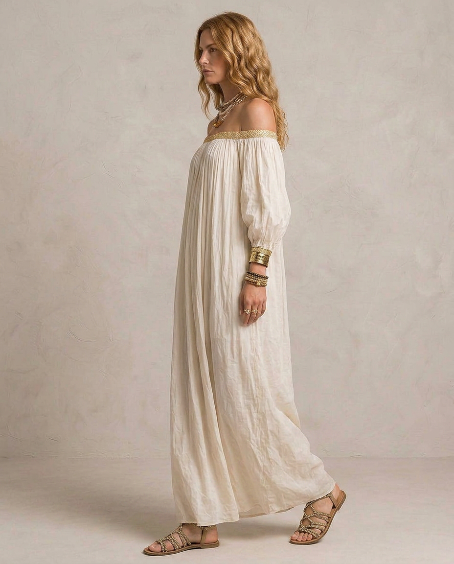 ISABELLA | Maxi Robe Boho Plissée Ivoire | Galerie