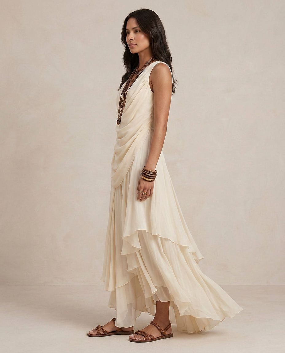 CLARA | Maxi Abito a Balze Crema | Series