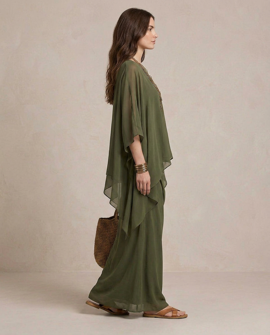 LIA | Maxi Robe Superposée Vert Olive | Label