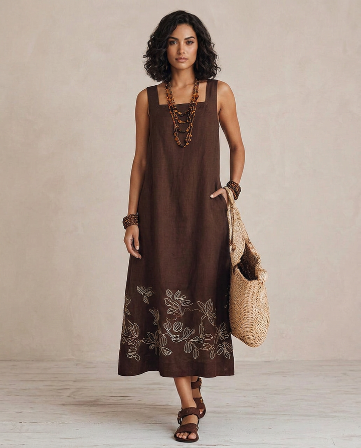 NOEMI | Midi Abito Lino Boho Ricamato | Premier