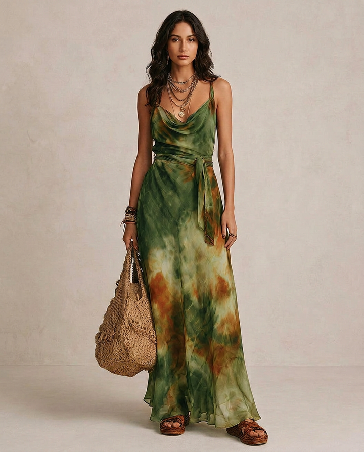 ELIRA | Maxi Abito Verde Astratto | Craft