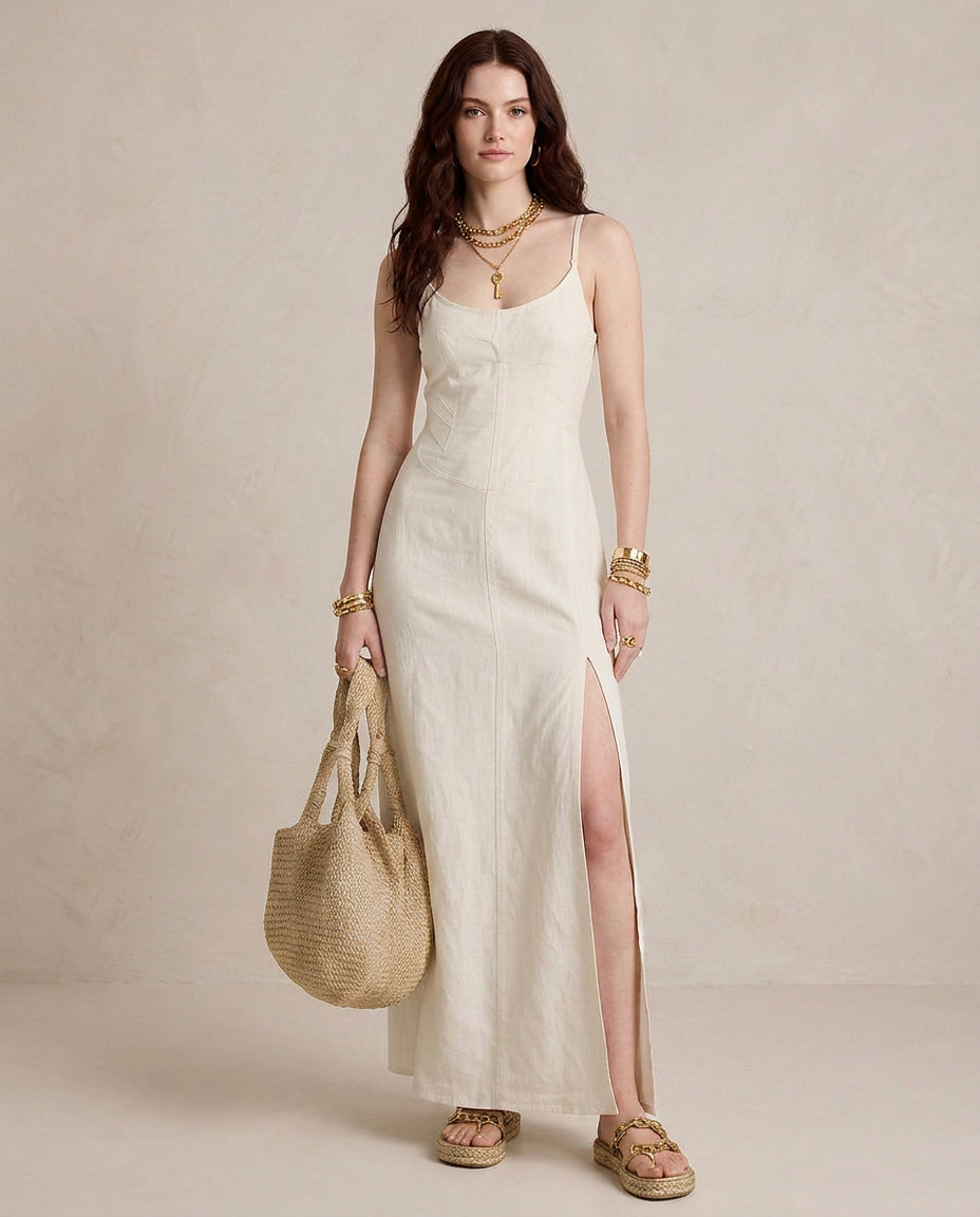 LUCIA | Maxi Abito Bianco con Spacco | Brand
