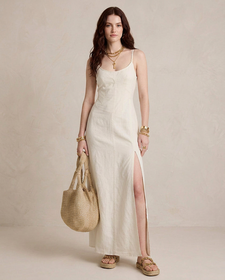 LUCIA | Maxi Abito Bianco con Spacco | Brand