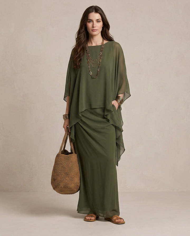 LIA | Maxi Abito Layered Verde Oliva | Label