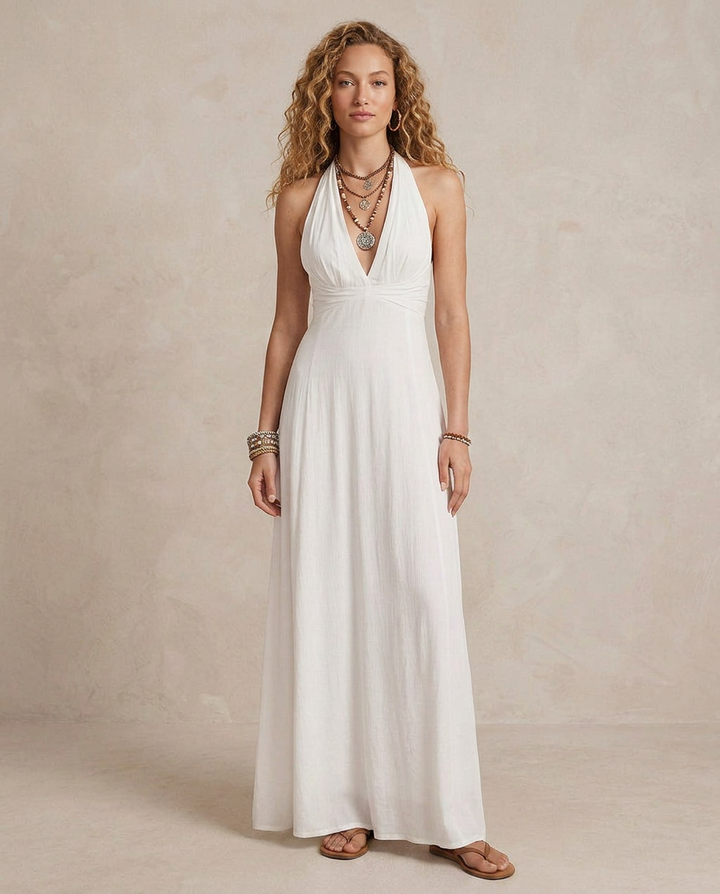 ELORA | Maxi Abito Halter Avorio | Exclusive