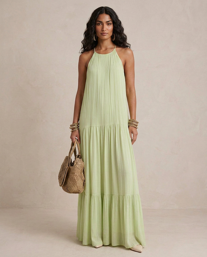 LIVIA | Maxi Robe Boho Vert Pistache | Boutique