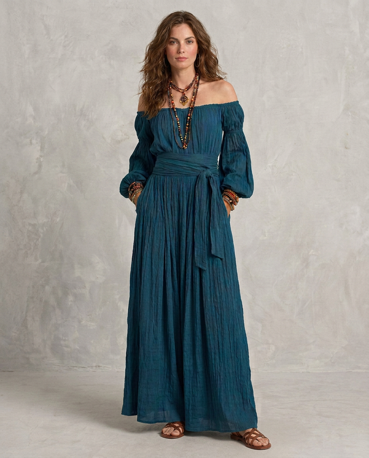 ARIANA | Maxi Robe Sans Épaules Teal | Style