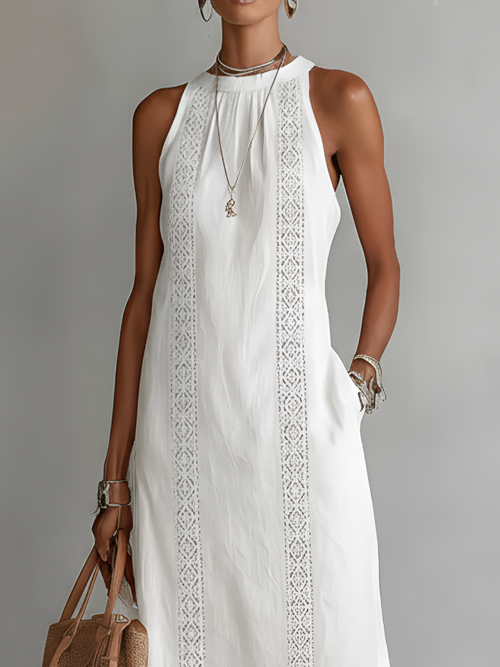Jimena | Robe midi brodée à col mandarin décontracté | Exclusif
