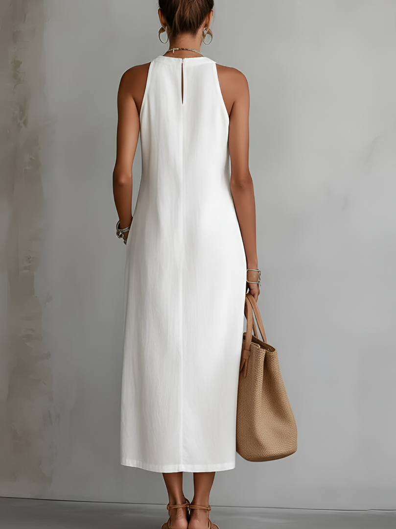 Jimena | Robe midi brodée à col mandarin décontracté | Exclusif