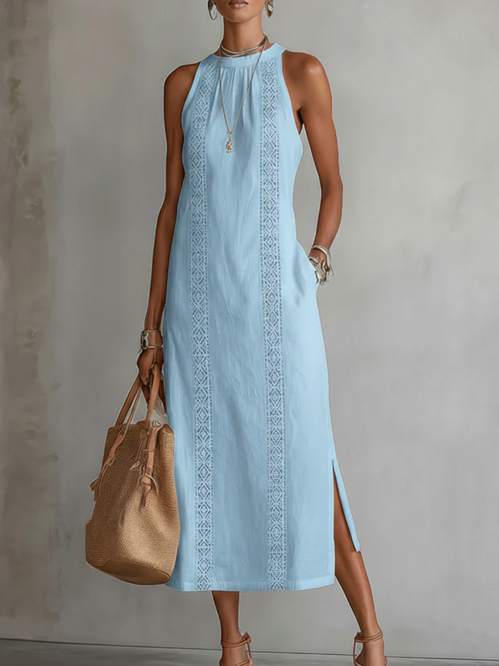Jimena | Robe midi brodée à col mandarin décontracté | Exclusif