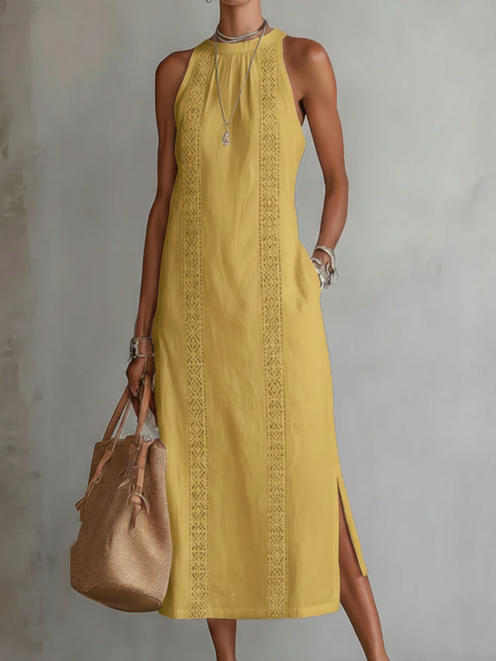 Jimena | Robe midi brodée à col mandarin décontracté | Exclusif