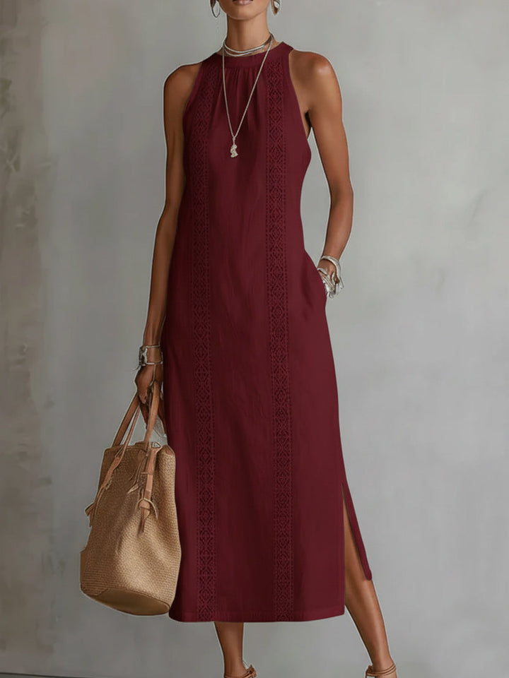 Jimena | Relaxed Embroidered Mandarin Collar Midi Dress | Exclusive