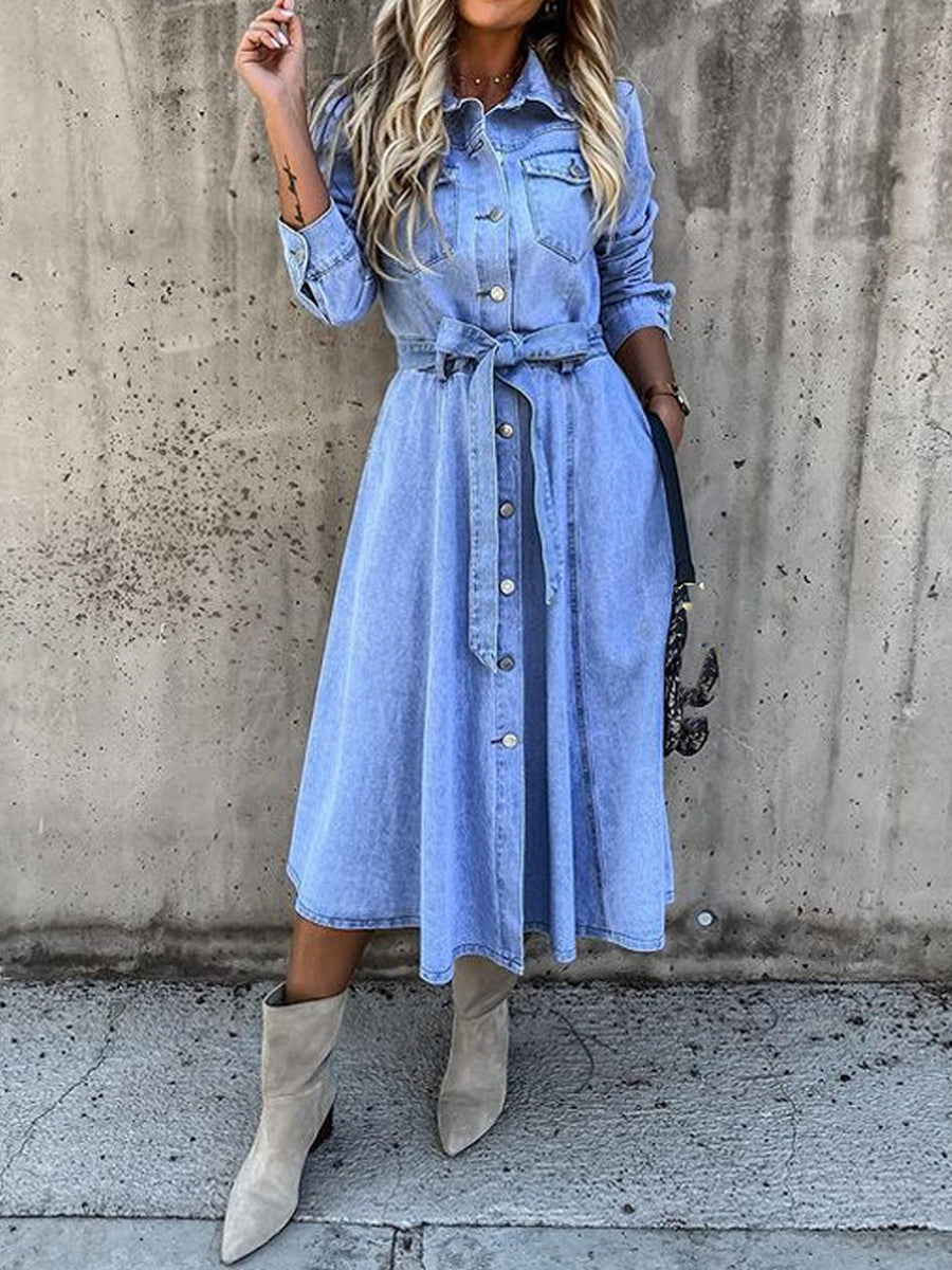 Luna | Long Sleeve Denim Dress | Brand